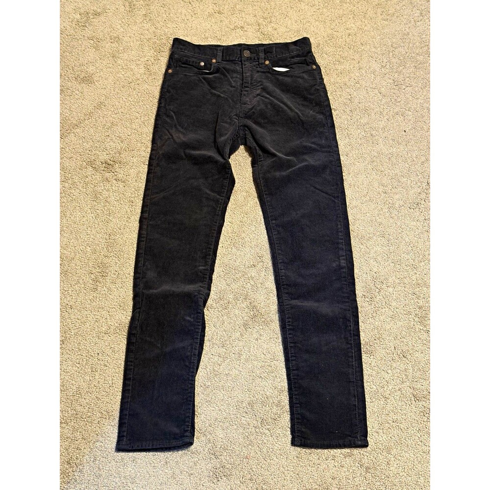 &DENIM Men’s Black Corduroy Slim Straight Pants 28W Flat Front 5-Pocket